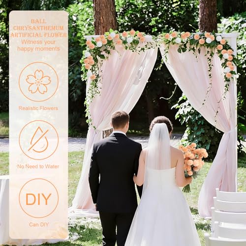 INQCMY Artificial Flowers 12 Pcs Fake Chrysanthemums Faux Kiku Flower Long Stem 20" Realistic Silk Pompon Mums for Vase Wedding Bouquets Centerpieces Home Decor (Light Orange) - color: Light Orange