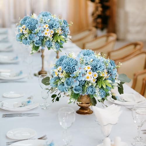 12 Bundles Artificial Peonies Bulk, Silk Fake Flowers Bouquet for Table Centerpieces Wedding Party, Spring Faux Floral for Home Decoration Indoor & Outdoor, Dark Blue - color: Dark Blue Roses