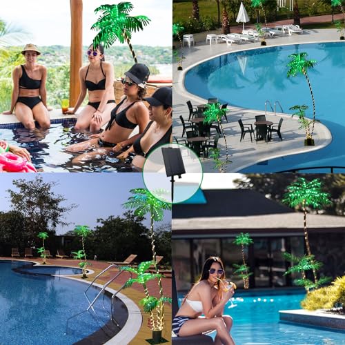 SOSHOT 7FT Solar Lighted Palm Trees for Outside Patio Light Up 260 LED Artificial Fake Tree Lights for Pool Bar Tropical Party Deck Outdoor Decorations - style: 7FT Solar