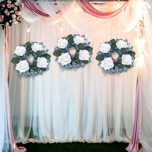 Artificial Flower Candle Rings - 6 Inch Inner Rose Floral Wreaths for Wedding Bridal Event Table Centerpieces Backdrop Decorations (Dusty Blue & White, 2 X Candle Rings) - color: Dusty Blue & White, size: 2 X Floral Wreaths