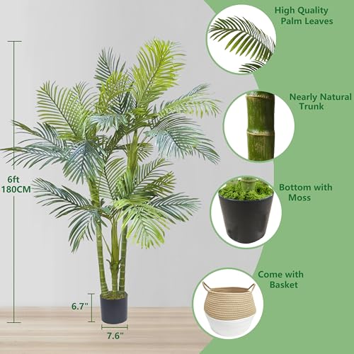 Warmplants Artificial Palm Tree, 6ft Golden Cane Fake Palm Plant with Basket, Large Phoenix Palm UV Resistant Faux Plants for Indoor Outdoor Home Garden Patio Office Décor - color: Palm, size: 6ft