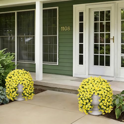 Artificial Fake Flowers for Outdoor Decor, 2Pcs Faux Silk Yellow Daisy Mums Long Vines UV Resistant Realistic for Home Porch Patio Balcony Planter Decoration - color: Yellow 2