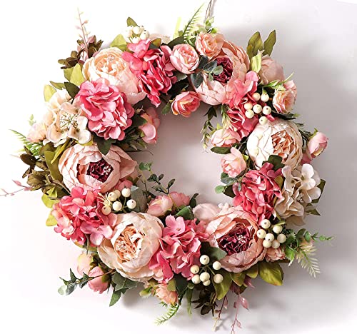 FACINOC Peonies Artificial Flowers Pink Bouquet Box Set Fake Peony Bulk for DIY Bridal Baby Shower Decorations Wedding Centerpieces for Table Faux Silk Floral Arrangement Party Home Decor Indoor - color: C (Pink, Beige)