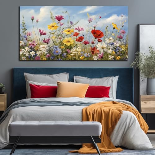 Flower Pictures Wall Decor for Bedroom Women Colorful Wall Art for Living Room Large Size Ready to Hang 29 x 58 Inch - color: Yellow Red White, size: 58"L x 29"W