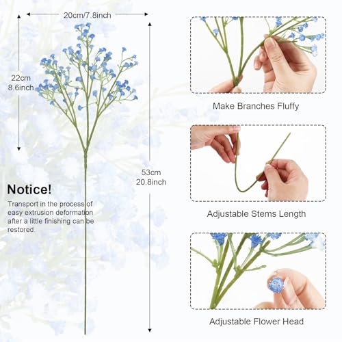 N&T NIETING Babys Breath Artificial Flowers Bulk, 10Pcs Blue Fake Gypsophila Bouquet Flowers Real Touch Faux Babies Breath Arrangement for Wedding Floral Party Home Centerpieces Vase Decoration, Blue - color: Blue, size: 10pcs