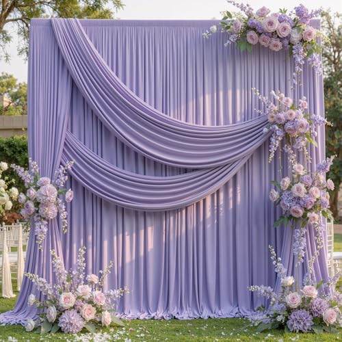 10x8 ft Wrinkle Free Lavender Light Purple Backdrop Curtain Drapes, Polyester Wedding Curtains Party Background for Baby Shower Birthday Parties - color: Lavender, size: 10ftx8ft