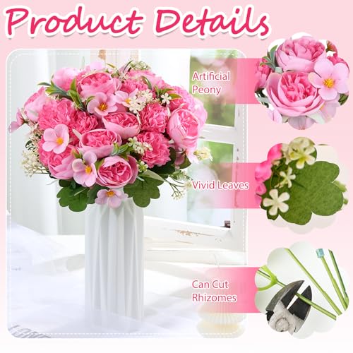 Olgaa 12 Bundles Peonies Artificial Flowers Fake Hydrangea Silk Peony Bouquet Bulk for Vase Floral Arrangements Wedding Arch Decor Centerpiece Table Decorations (Dark Pink) - color: Dark Pink