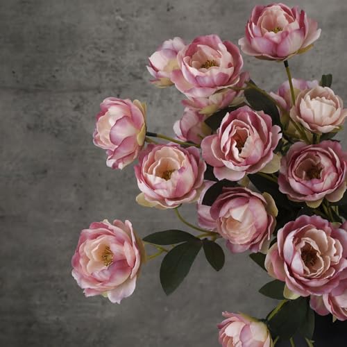 6 Pcs 32" Large Purple Artificial Peonies Stems Flowers, Real Look Faux Silk Peony Bouquet 42 Heads Total for Vase Filler, Farmhouse Rustic Neutral Home Decor, Wedding Centerpieces - color: Dusty Pink