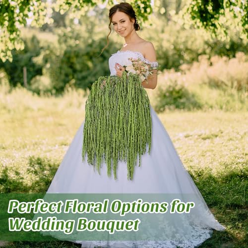 Suncalla 12 Pcs Bright Green Spring Natural Dried Amaranthus Hanging Flowers Amaranthus Artificial Flowers for Wedding Arch Bouquet Floral Garland Wall Home Decoration (23 Inch) - color: Bright Green