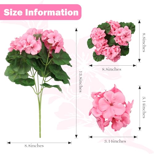 Geranium Artificial Flowers for Outdoors Spring UV Resistant Silk Geranium Pink Fake Flower Outdoor Plants for Garden Home Porch Courtyard Window Box Decoration 4 Pcs - color: E - Pink