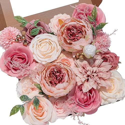 Serwalin Pink Artificial Flowers Peonies, Fake Silk Flowers Wedding Bouquet Bridal Centerpieces Flowers for Decoration, Cake Flower Home Decor - color: Dreamy Peonies, size: Square