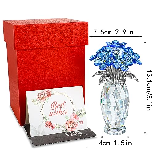H&D HYALINE & DORA Blue Crystal Forget Me Not Flower Figurine,Flower Gifts for Women,Crystal Glass Flower Collectible Ornaments for Home Decor Table Centerpiece - color: Blue 1