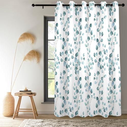 Renaiss Eucalyptus Leaf Curtains Green Eucalyptus Print Blackout Window Drapes for Bedroom Botanical Grommet Top Thermal Insulated Window Curtains for Living Room 29W x 45L 2 Panel Set - color: Eucalyptus, size: 29"W x 45"L (Pack of 2)