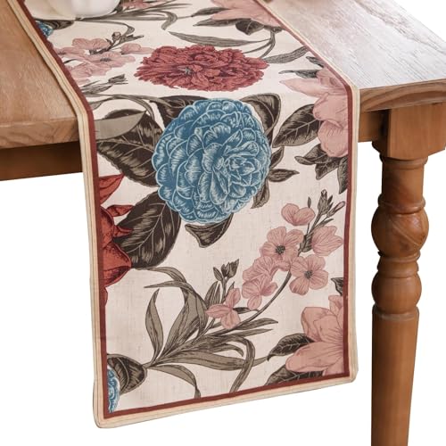 bilin gaier Linen Floral Table Runner 87 Inches Long,Vintage Rustic Farmhouse Blue and Red Flower Table Runners,Table Decoration for Coffee & Dining Table Home Party Kitchen.12 x87-Burgundyred - color: Burgundyred, size: 12"*87"