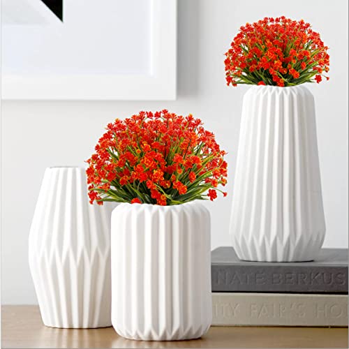 Outdoor Artificial Fake Flowers,8 Bundles Plastic Flowers Outdoor UV Resistant Faux Flowers for Indoor Outdoor Garden Porch Home Decor(Orange Red) - color: Orange Red, size: 8 Bundles