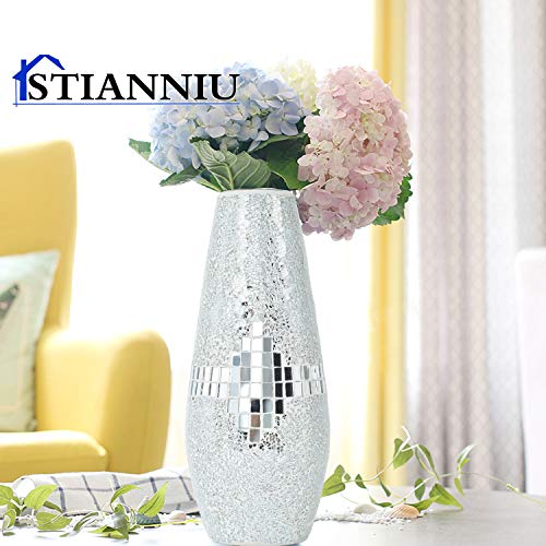 Decorative Shine Vase Stunning Handmade Mosaic Crackle Glass House Decor Table Centerpieces Modern Room Decoration (Silver) | Decorative shine Vase ，Stunning Handmade ，Modern Room Decoration vase