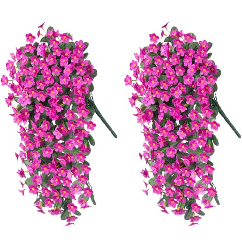 HyeFlora Artificial Fake Hanging Flowers Plants for Outdoor Outside Spring Decor, 2 PCS Faux Silk Fuchsia Daisy UV Resistant Look Real Orchid Long Vines for Home Porch Patio Window Planter Decoration - color: Fuchsia