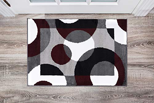 Rugshop Modern Circles Carpet Easy Maintenance for Home Office,Living Room,Bedroom,Kitchen Soft Area Rug 2' x 3' Burgundy - size: 2' x 3' (Rectangular)