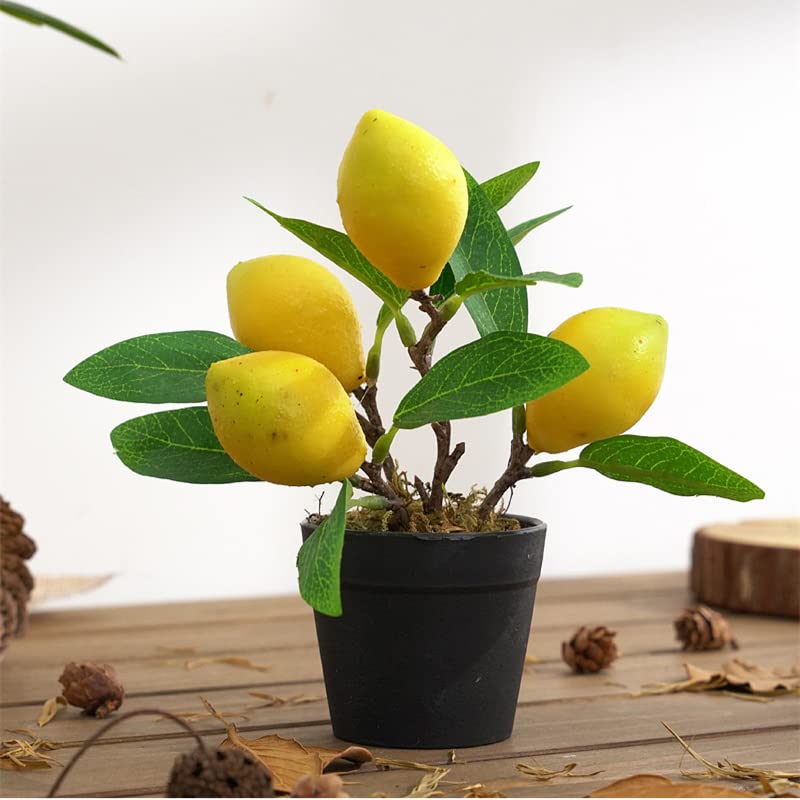 QTMY 2 Pack Artificial Mini Lemon Tree Potted Plants, Nearly Natural Fake Plant Lemon Decor for Kitchen, Indoor, Living Room, Bedroom