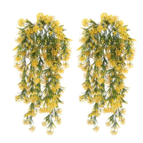 RECUTMS Artificial Hanging Plants 4 Pcs Ferns Plants Large Faux Artificial Hanging Plants Wall Plants Fake Ivy Room Decor Home Garden Wedding Party Indoor Outdoor Decorations(Yellow) - color: Style1-yellow