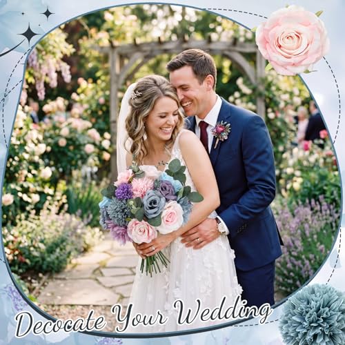 Suncalla 98 Pcs Artificial Flowers Bouquet Assorted Faux Flowers Heads with Stem Eucalyptus Leaves Silk Floral Table Centerpiece for DIY Wedding Party Wreath Home Decor(Blue, Purple, Pink Color) - color: Blue, Purple, Pink Color