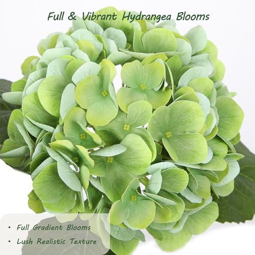 bellacat Real Touch Faux Hydrangea Flowers with 11" Hanging Basket, Fake Hanging Hydrangea Flowers with Realistic Flowers, Artificial Hanging Flowers for Outdoors Porch Patio Balcony (Green, 2Pack) - color: Green