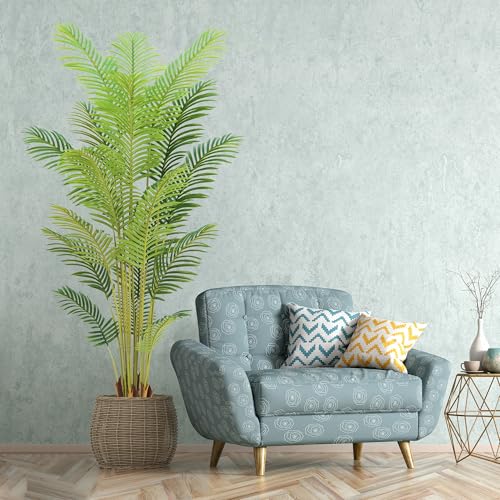 7FT Artificial Palm Tree Indoor with White Pot, Realistic Leaves, 18 Trunks Adjustable Branches, Tall Faux Fake Palm Plant, Ideal for Living Room Bedroom Office Home Interior Aesthetic Decor - color: 7ft Palm Tree