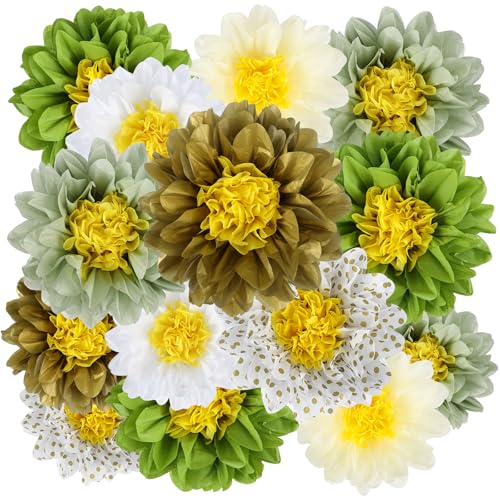 BestoFun 14 PCS Sage Green Tissue Paper Flowers – Elegant Party Decorations for Weddings, Baby Showers, Birthday, Bridal Showers, and Holiday Events - color: Sage Green