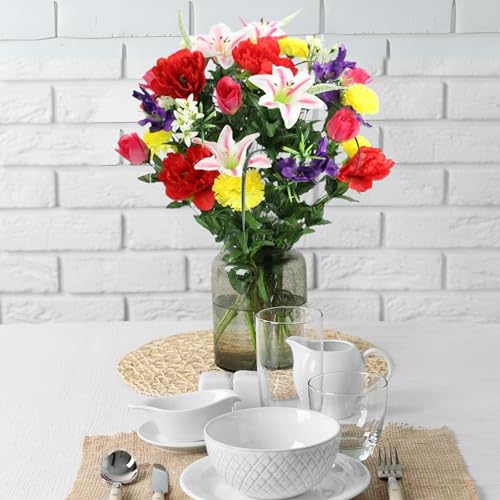 Admired by Nature 40 Stem Artificial Flowers Roses Lily Peony Mixed Bush Spring Faux Flower Arrangement - for Indoor Outdoor Wedding Home Decor, Cemeteries and Funerals, Events, Crafts - Spring - color: Spring