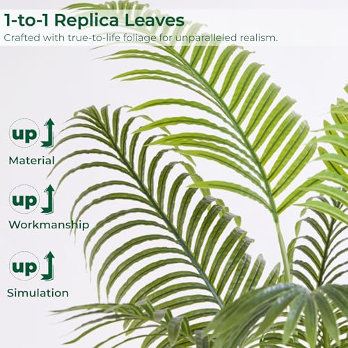 FloraFairy 6FT Tall Artificial Palm Trees, Potted Plant (2 Pack) Tropical Areca Palm, UV Resistant Indoor/Outdoor Fake Plant in Black Cement Pot, Realistic Decor for Patio, Living Room, Office - color: 6ft Palm Tree - 2 Pack, size: 6ft