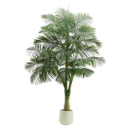 Artificial Golden Cane Palm Tree 6FT Tall Fake Plant Large Tropical Palms Trees with 3 Realistic Trunks, Faux Palm Plant Artificial Tree in Pot for Indoor Outdoor Room Patio Office Home Decor