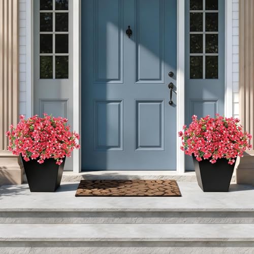 GLIDLION 12 Bundles Artificial Morning Glory & Eucalyptus for Outdoor, Realistic Fake Silk Flower UV Resistant Faux Plant for Front Door Patio Garden Farmhouse Decor (Rose Red) - color: Rose Red