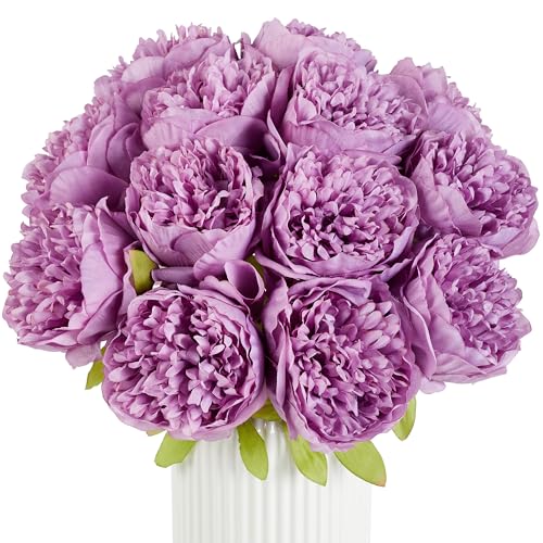 SITUMEIZI 10PCS Artificial Peony Flowers, Real Touch Fake Silk Bouquet with Stems for Home Mothers Day Wedding Party Centerpieces Table Decoration Indoor(Purple) - color: Purple