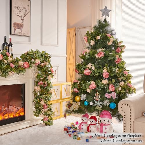 Artificial Flower Garland 3pcs 5.9ft Champagne Pink Floral Peony Vine Decor | PONKING Fake Rose Vine Flowers Hanging Faux Roses String for Room Party Home Wedding Birthday Wall Arch Decoration - color: Huge Flower Champagne Pink Vines 5.4ft