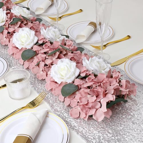 Pack of 4 Artificial Flower Wedding Arch Decorations, 18 inch Floral Centerpieces for Party Bridal Shower Event Table Wall Arrangement - Dusty Rose - color: Dusty Rose, size: Pack of 4 Flower Arrangements