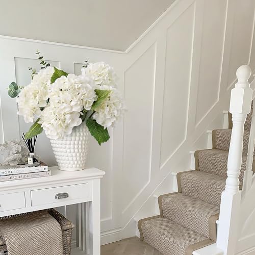 JINWOE 4PCS White/Cream Hydrangea Artificial Flowers, 21" Lifelike Latex Silk Real Touch Faux Hydrangea Flowers, Artificial Hydrangeas Bouquet for Wedding Centerpieces Tables Party Home - color: White