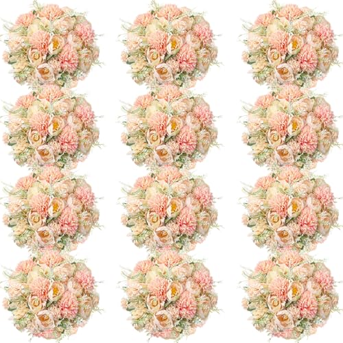 Tigeen Artificial Flowers Artificial Peonies Silk Flowers Faux Peony Fake Peony Silk Hydrangea Bouquet for Wedding Table Centerpiece Floral Vase Decor(Orange,12 Bundles) - color: Orange