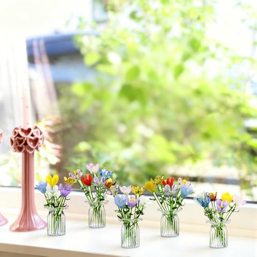 FoldTier 42 Pcs Mini Glass Flower Decoration Hand Blown Glass Flower Figurines Collectible Ornaments with Vase for Mothers Day Birthday Table Centerpiece Garden DIY Craft(Tulip) - style: Tulip