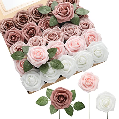 DerBlue 60pcs Artificial Roses Flowers Real Looking Fake Roses Artificial Foam Roses Decoration DIY for Wedding,Arrangements Party Home Decorations (Shades of Dusty, 60pcs Regular 3") - color: Shades of Dusty