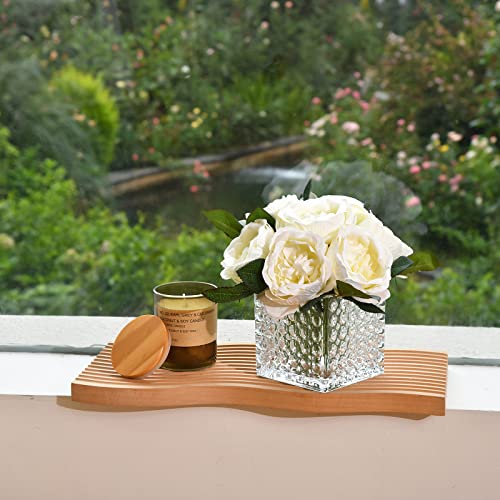Artificial Peony Silk Flower Centerpieces Faux Floral Arrangement in Glass Vase for Home Wedding Table Decoration (Cream) - color: A-cream