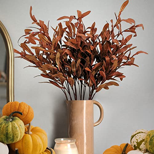 SNAIL GARDEN 5Pcs Fall Artificial Olive Leaves, 37" Long Stems Silk Greenery Autumn Eucalyptus Leaves Fake Plant Spray for Home Tall Vase Halloween Indoor Outdoor Table Centerpiece Fireplace Decor