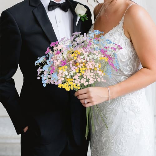 12PCS Babys Breath Artificial Flowers Bulk, 24inch Real Touch Fake Babies Breath Long Stem Gypsophila Bouquet for Floral Arrangements Wedding Dining Table Party Garden Decor (Mixed Colors) - color: Mixed Colors