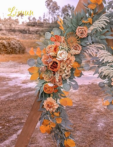 Lisuun Wedding Arch Flowers, Artificial Flowers for Decoration, Large Flower Swag for Boho Styles Wedding Ceremony Floral Decor - Pack of 2 - color: Burnt Orange-style 2
