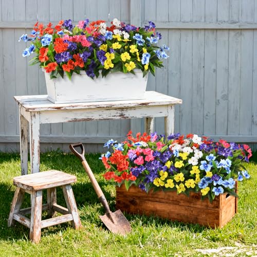Hommyea Artificial Fake Flowers for Outdoor, 6 Bundles UV Resistant Faux Plants Decoration Silk Flowers No Fade Plastic Flowers for Outside Planters Home Porch Patio Yard Garden Decor - color: Mixed Color