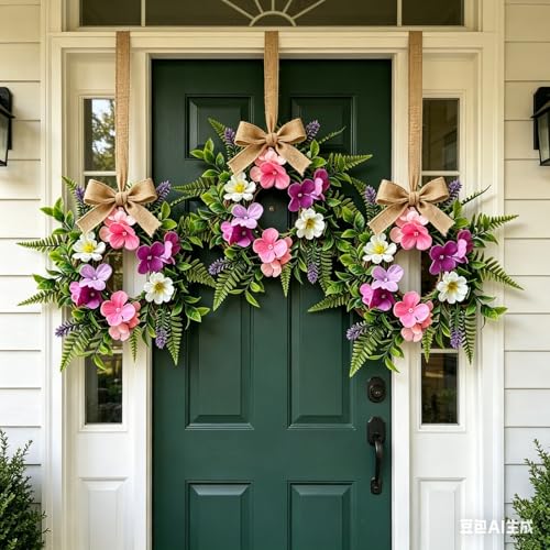 6 Pcs Summer Tropical Mini Hanging Wreaths for Cabinets Artificial Hibiscus Flowers Small Candle Ring Wreaths with Fern Fronds for Home Kitchen Front Door Window Farmhouse Porch Wall Hanging Decor - color: Tropical Flowers