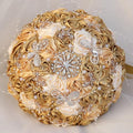 Handmade Wedding Flowers Bouquet Round Holding Bridal Bouquet Artificial Satin Roses Bunch for Bride Bridesmaid Wedding Quinceanera - color: Gold, Light Gold & Cream, size: Medium (Dia. 8.7"/22cm)