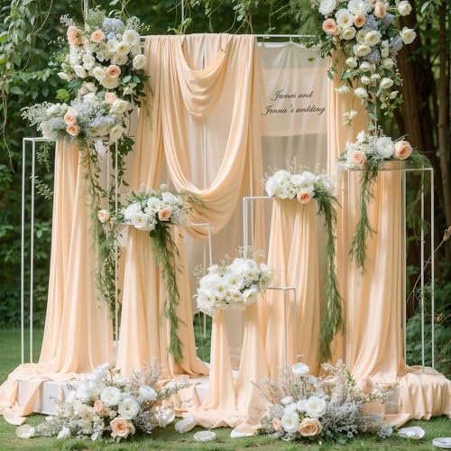 Wedding Arch Draping Fabric, 1 Panel 18FT Champagne Sheer Backdrop Curtain Chiffon Fabric Drapery Voile Scarf Draping Panels for Wedding Archway Ceremony Curtain Valance Party Decoration - color: Champagne Drapes Curtain, size: (1 Panel )6 Yards/18ft