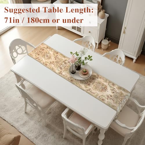 kilofly Elegant Floral Brocade Jacquard Table Runner Tassels (96 x 12 inches) - color: Khaki, size: 96*12 inch