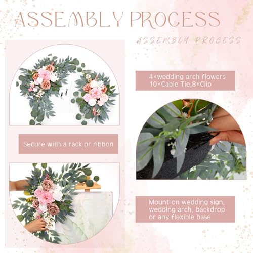 Hotop Wedding Arch Flowers Set of 4 Artificial Flower Swag Wedding Faux Floral Swag with 10 Cable Tie and 8 Clip for Party Welcome Signs Ceremony Reception Backdrop Decor(Dark Pink Rose Gradient) - color: Dark Pink Rose Gradient