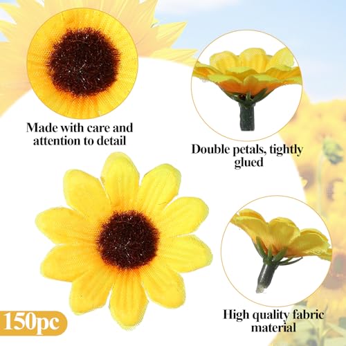 150 Pcs Mini Artificial Sunflower Heads, 1.7 In Sunflowers Artificial Flowers for Spring Summer Decoration, Fake Sunflowers for Home Garden Wedding Party Office Indoor (Only Heads, No Stems)
